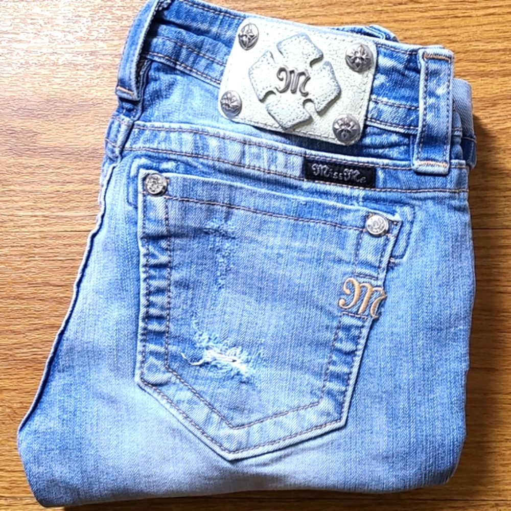 MISS ME VINTAGE WOMENS JEANS 26x19 GIRLS SIGNATURE CUFFED CAPRI DISTRESSED DENIM